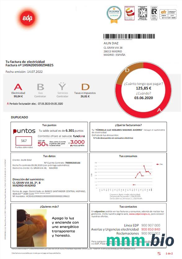 Hiszpania EDP rachunek za media szablon, Wersja 2